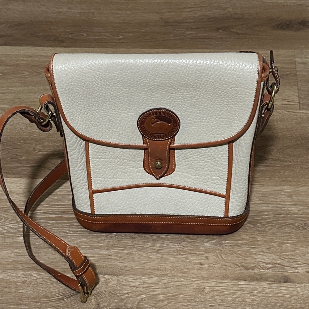 Dooney & Bourke White and Tan Leather Crossbody Bag